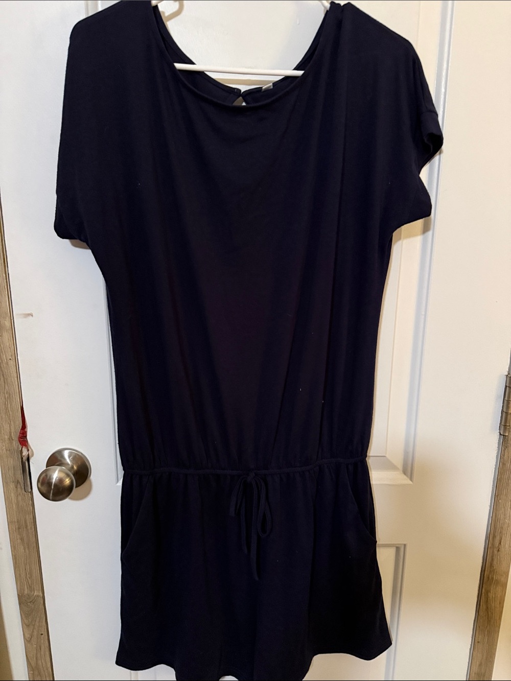Women’s Navy Short-Sleeve Drawstring Waist Dress